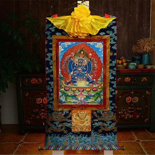 High grade Buddhism Thangka HOME temple WALL Decor ART Yamantaka Buddha Thang-ga painting Wholesale Buddhist supply large