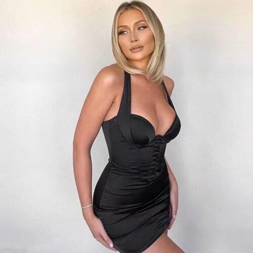 Hight Quality Autumn Style Sexy Spaghetti Straps Black Sleeveless Mini Bodycon Bandage Dress 2020 Elegant Femal Evening Party Dr
