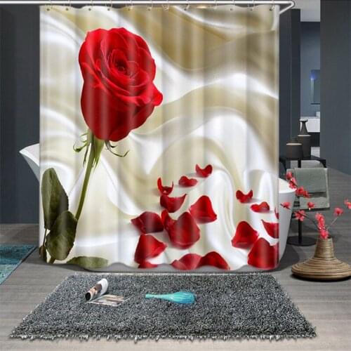 3d Red Rose and Diamond Pattern Shower Curtains Bathroom Curtain Thicken Waterproof Thickened Bath Curtain