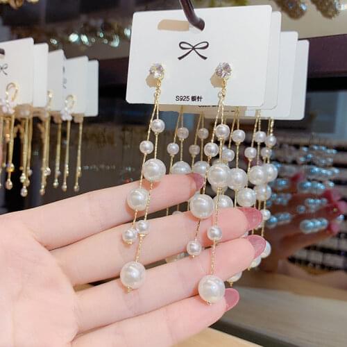 2021 Trend Korean Luxury Super Fairy Long Pearl Dangle Earring Temperament Super Fairy Party Women Earrings Jewelry Wedding Gift