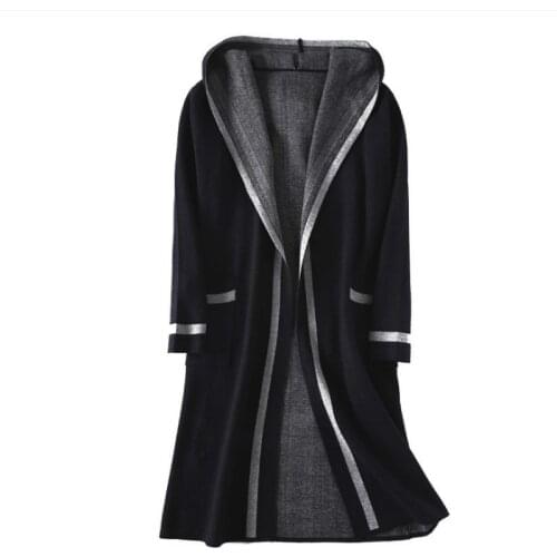 Autumn Winter Women Cashmere Sweater Cardigans Outwear 2020 Hooded Loose Long-sleeved Mid-length Sweater Coat Women With Pocket