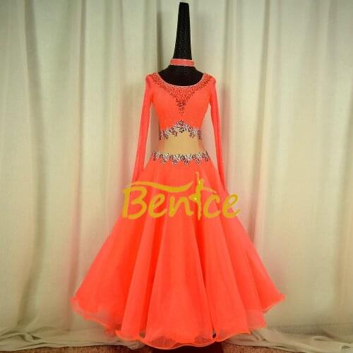 Standard Ballroom Dress Women New Of 2019 Custom Made High-necked Long Sleeved Waltz Ballroom Dance Competition Dresses