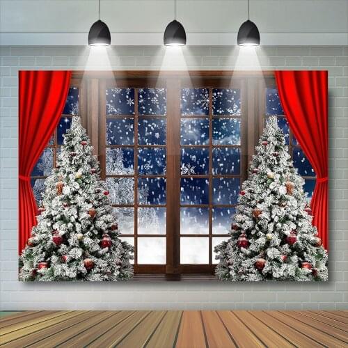 Winter Snowy Window Photography Background Kids Children Photocall Christmas Trees Decoration Festival Props Photostudio Banner