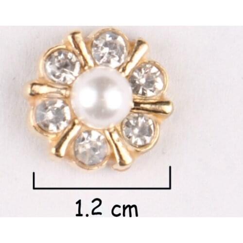 20pcs/lot 12mm Mini Pearl Diamond Gold Buttons Diy Flatback Alloy Diamante Rhinestone Buttons For Girl Wedding/Festival