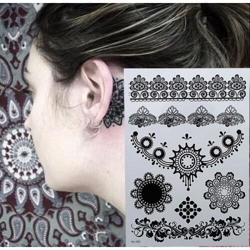 1 Sheet Large Henna Black Personalizer Hand Jewel Elegant Flower Lace BJ043 Classic Totem Bridal Indian Temporary Tattoo Sticker