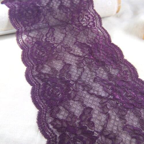 2 Yards 17cm Width Purplish Red Elastic Stretch Lace Trim Craft Sewing Elastic Lace Doll Handmade Materials