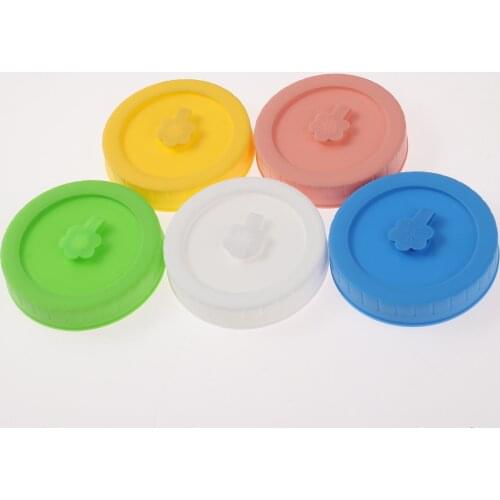 5Pcs 86mm Plastic Straw Lids Mason Canning Jar Covers with Straw Hole Plum-Shaped Silicone Stopper Glass Bottle Jar Storage Caps