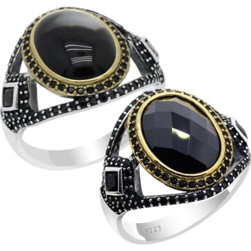 925 Sterling Silver Rings For Men Natural Agate/CZ Stone Retro Punk Style Signet Ring High Quality Fine Jewelry Gift