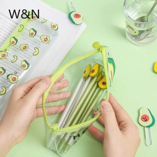 Avocado Pencil Case for Girls Cute PVC Transparent Pen Bag School Supplies Stationery Pouch Kawaii Pencil Box Canetas escolar