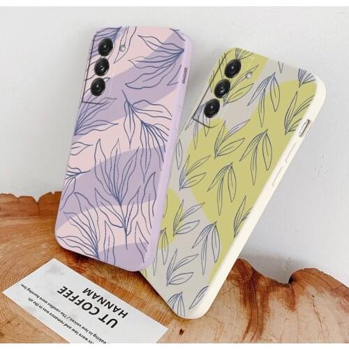 Leaves Liquid Silicone Case For Samsung Galaxy S21 S20 FE S10 Note 20 10 Ultra Plus A72 A52 A42 A32 Ultra Thin Phone Back Cover
