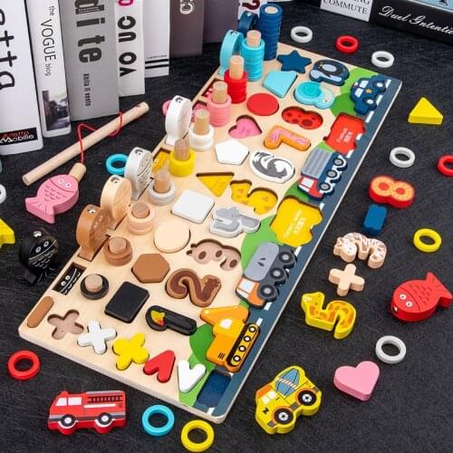 Color Wooden Building Blocks Toys Children Math Montessori Toy Fishing Childrens Early Education Toys Counting Geometry