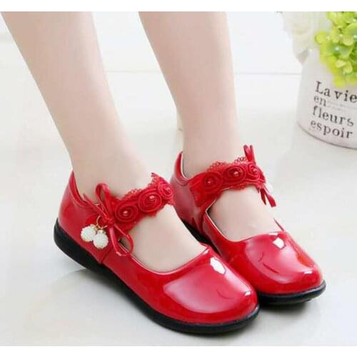 Girls children leather shoes wedding dress princess study shoes kids summer bow black student sandals