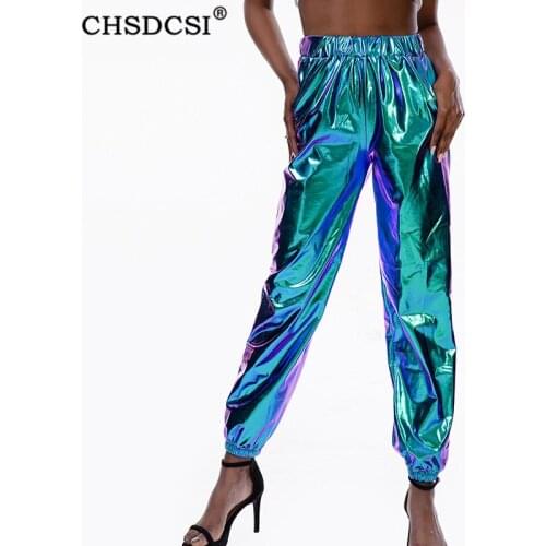 CHSDCSI Joggers Elastic Waist Hip Hop Shining Trousers Long Pants Women High Waist Pants Women Plus Size Sreetwear Loose Clothes