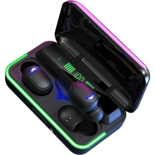 Gaming Wireless Earbuds Headset Mini Bluetooth Earphones Hands-free Mic Cell Phone Headphones w 1200mAh Power Bank Charging Box