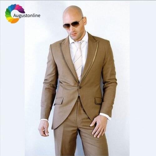 Brown Peaked Lapel Wedding Men Suits Blazer Tuxedos Groom Wear 2 Pieces (Jacket+Pants) Slim Fit Bespoke Prom Costume Homme