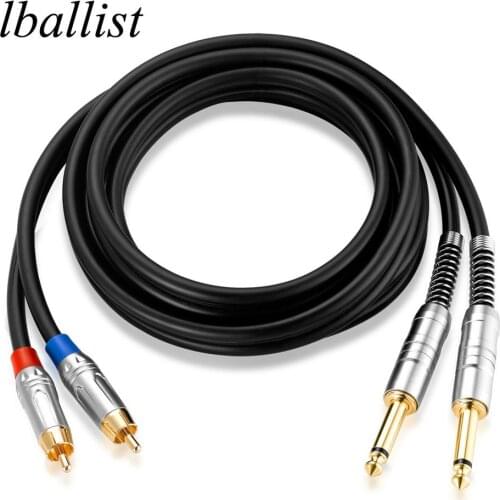 Lballist 2RCA to 2x6.5mm Dual 1/4 inch TS OFC Audio Cable Foil+Braided Shielded