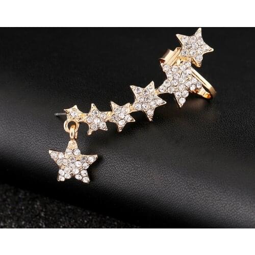 Hot New Left Right Ear Cuff Women Gift Jewelry Full Crystal Star Earcuffs Fashion Gold Silver Plated Clip Earring