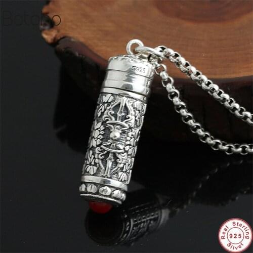 Handcrafted 925 Silver colour Tibetan Dorje Gau men Pendant vintage sterling Buddhist Vajra Symbol Prayer Hinduism Box Pendant
