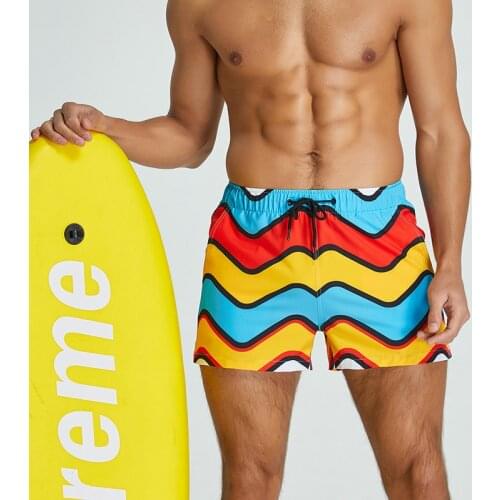 2021 Newest Mens Beach Shorts Quick Dry Sports Short Colored Stripes Board Shorts Swimwear Man Beach Pants M XXL Mesh Lining