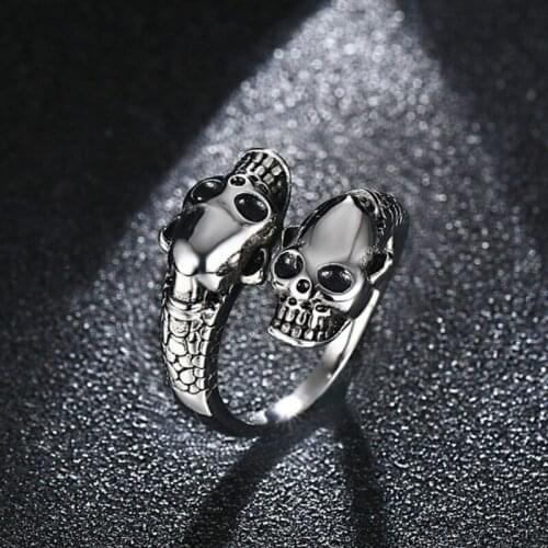 Stainless Steel Mens Ring Domineering Skull Demon Punk Gothic Hip-hop Jewelry Creative Gift Wholesale for Biker Boy Skull Ring