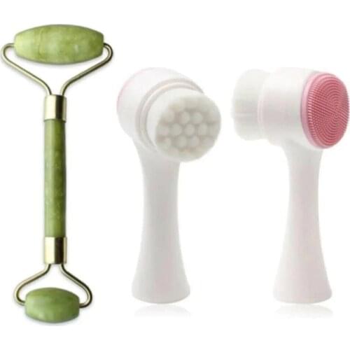 Jade Stone Massage Tool And Silicone Face Cleaning Brush