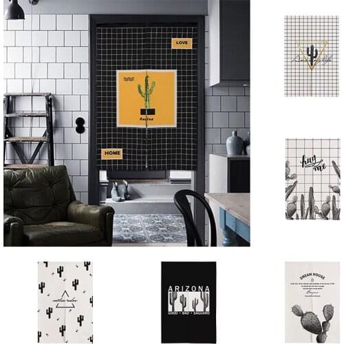 Nordic Cactus Cotton Hemp Door Curtain Bedroom Half Panel Curtain Doorway Hanging Curtain Kitchen Partition Curtain