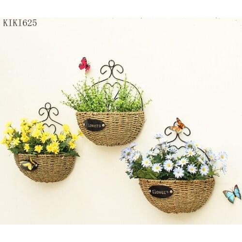 Three-dimensional Straw Woven Flower Basket Wall Hanging Vase Wall Decoration Flower Arrangement Flower Pot Wall Hanging Vase