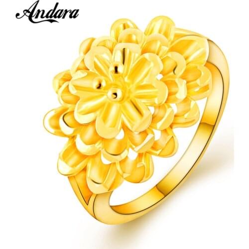 New Hot Top Quality Rings 24K Gold Color Rings Flower For Lovers Ladies Wedding Jewelry Women Rings JR037