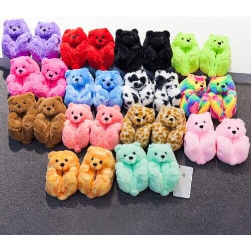 New Arrivals Childrens Teddy Bear Slippers Cute Fluffy Plush Indoor Slides Kids Home Slippers Casual Flats Furry Sandals Shoes