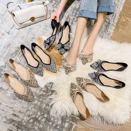 Pointed Single-shoe Womens 2021 Spring New Net Red Shallow Mouth Drill Flat Shoes Soft-soled Womens Shoes