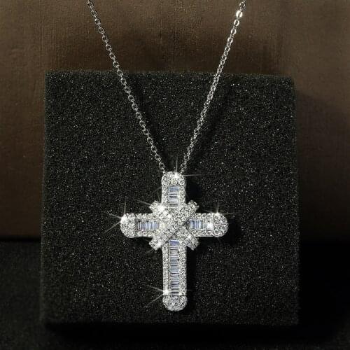 QTT Brilliant Cross White Zircon Crystal Pendant Necklace S925 Sterling Silver Necklaces For Women Cute Bridal Wedding Necklace