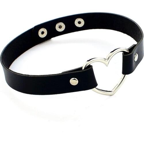 Punk Torques emo Necklace Circle Lock Heart black Leather Choker Lady Collar Neck Jewelry for Women Necklaces Accessories