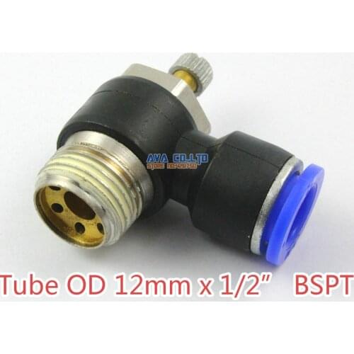 2 Pieces Tube OD 12mm x 1/2" BSPT Air Flow Control Valve Pneumatic Connector Push In To Connect Fitting