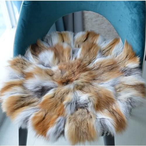 Natural Fox Fur Seat Cushion Round shape Non slip Real Bedroom Decrative Fox Fur Car Seat Cushion Pad Plush