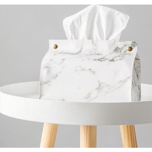 Chic Tissue Case Box Container PU Leather Marble Pattern Home Car Towel Napkin Papers Dispenser Holder Box Case Table Decoration