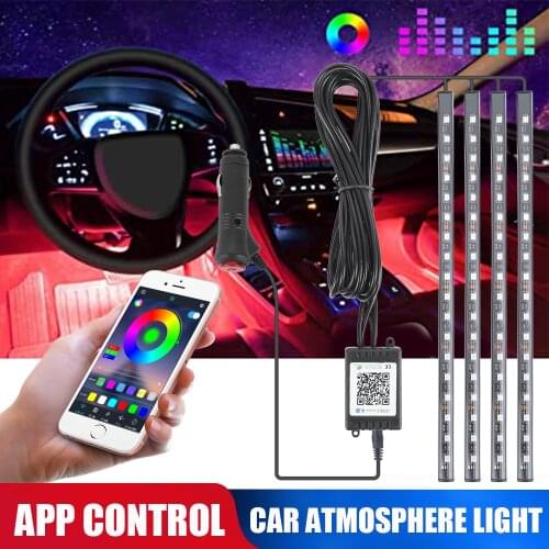 4pcs Car RGB LED Strip Light LED Strip Lights Colors Car Styling Decorative Atmosphere Lamps Car Interior Light With Remote 12V