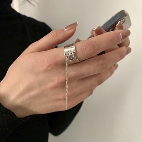 Korean Fashion Silver Color Metal Punk Belt Shape Rings Open Adjustable for Women Female Jewelry Hiphop Chain Ring Party Gift