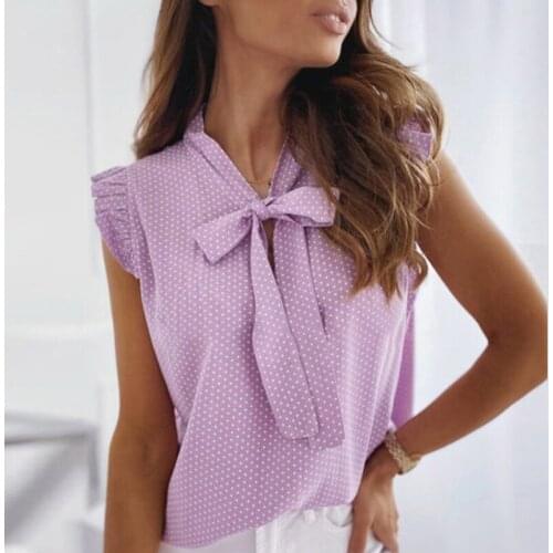 Fashion Office Lady Casual Bow Neck Dot Print Tee Ladies Tops Streetwear Women Top Elegant Summer Shirts T Shirt for Women 2021