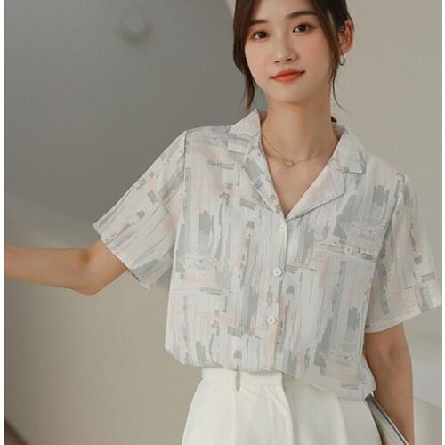 Blooming Womens Chiffon Shirt Unique Notched Straight Safari Style Summer Blouse Tops Single Breasted Drape Soft Casual Shirts