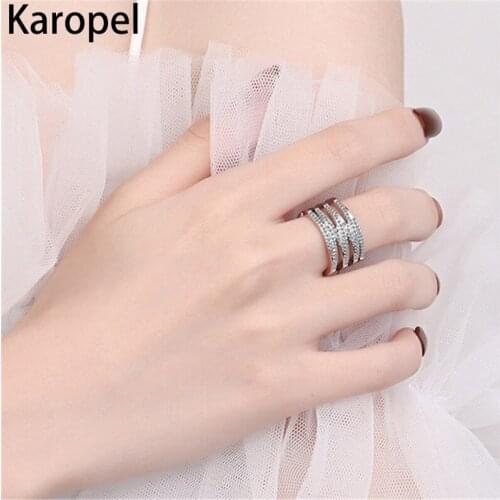 Karopel Elegant Four Layer Cubic Zirconia Open Ring 925 Silver Finger Ring for Women Wedding Jewelry Gifts Fine Jewelry