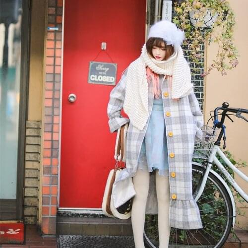 Autumn Winter Women coat Woolen cloth Sweet Mermaid Plaid woolen coat Preppy style Loose manteau femme hiver 2020