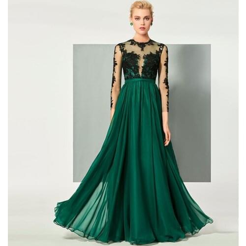 Tanpell Scoop Neck Evening Dress Appliques Long Sleeves Button Floor Length Long Women Formal A Line Evening Dresses