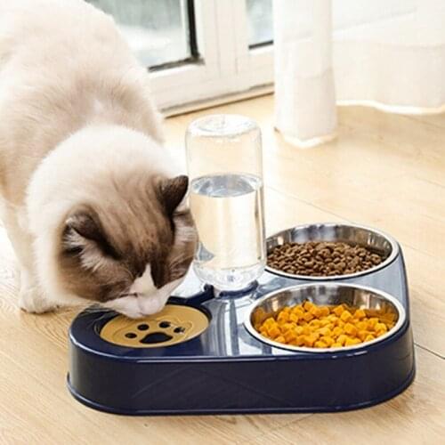 500ML Cat Dog Water Bottle Dog Feeder Bowl With Automatic Drinking Bowl Food Bowls Pet Stainless Steel Double Bowl 3 Bowls 1Pc