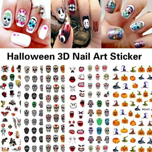 10PCS Halloween Nail Art Sticker Pumpkin Skull Nail Art Slider Red Love Butterfly Nail Art Decoration Decal Cartoon Character Ba