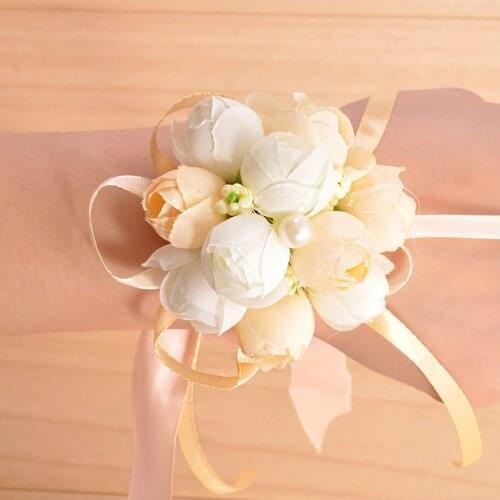 10 Pcs\lot 5 Colors Handmade Silk Artificial Flowers Bride Wrist Flowers Bridesmaid Sisters Hand Flowers For Wedding Decoration