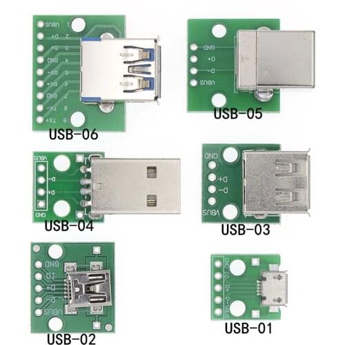 10PCS USB Male Connector / MINI MICRO USB to DIP Adapter 2.54mm 5pin Female Connector B Type USB2.0 Female PCB Converter USB-01