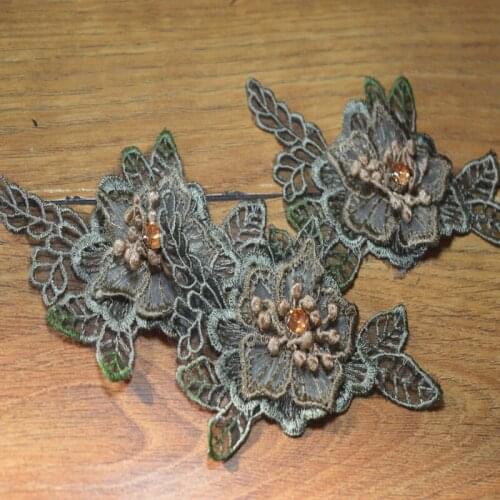 2pcs/lot) 3d floral lace fa Arrival Beautiful Wedding Dress Decorated green Organza Flower Applique Sew Patches16122417