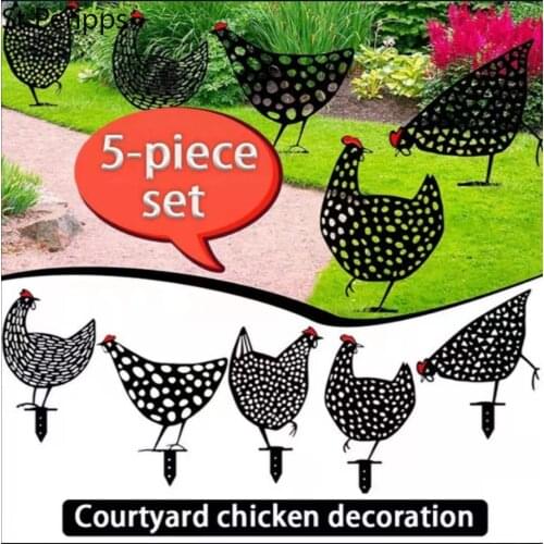 5PCS Chicken Decorations Hollow Acrylic Farm Animal Hen Stakes Ornaments for Easter Home Outdoor Yard Garden Lawn Floor Decor