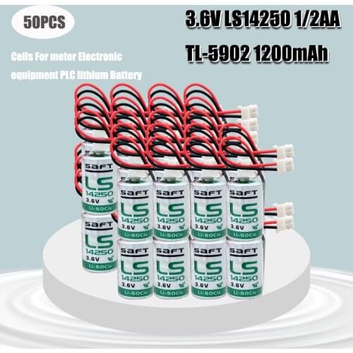 50pcs/lot Brand New Original SAFT LS 14250 LS14250 1/2 AA 1/2AA 3.6V 1250mAh PLC Lithium Battery With Plug