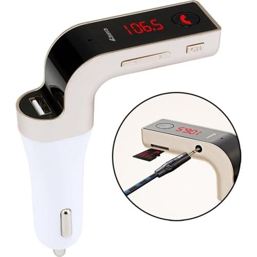 SOONHUA USB Port Car Charger Socket Adapter FM Transmitter MP3 Player LED Display Travel With AUX Cable For 12V-24V Vehicles